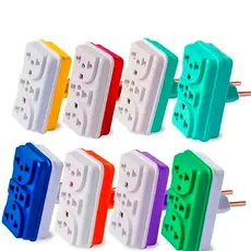 Kit com 2 a 15 Adaptador de Tomada Benjamin T Pino Central Colorido Universal 3 Entradas 10A para Casa e Comércio