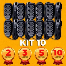Kit 10 Extensões 2 a 10 metros Elétrica Preta 110w/220w