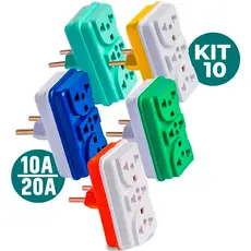 Kit com 2 a 15 Adaptador de Tomada Benjamin T Pino Central Colorido Universal 3 Entradas 10A para Casa e Comércio