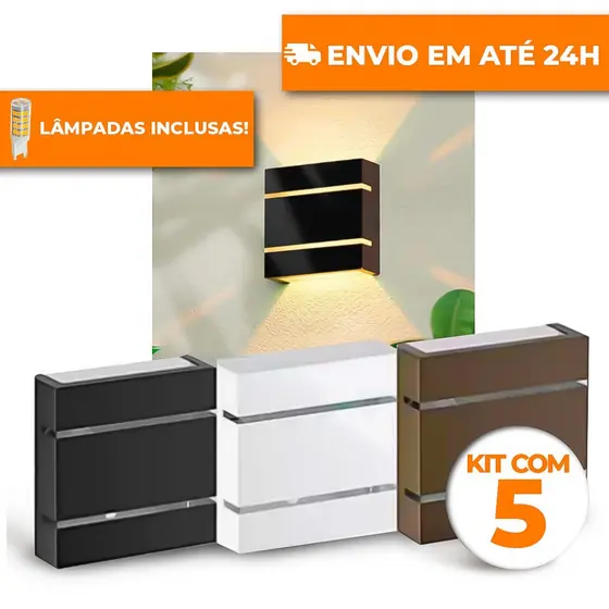 KIT 5 ARANDELA 2 FRISOS COM LÂMPADA ÁREA EXTERNA ILUMINAÇÃO PAREDE MURO