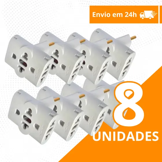 Kit 8 Adaptador de Tomada Benjamin T 10A  Pino Maciço Resistente