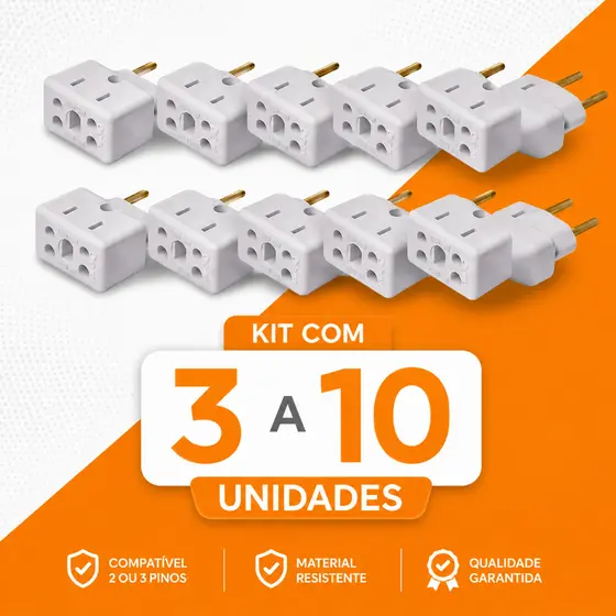 Adaptador de Tomada Kit 3 a10 Benjamins 10A/20A Pino Maciço Bob Resistente