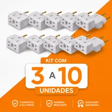 Adaptador de Tomada Kit 3 a10 Benjamins 10A/20A Pino Maciço Bob Resistente