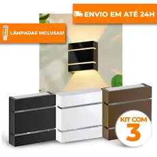KIT 3 ARANDELA 2 FRISOS COM LÂMPADA ÁREA EXTERNA ILUMINAÇÃO PAREDE MURO