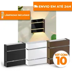 KIT 10 ARANDELAS 2 FRISOS COM LÂMPADA ÁREA EXTERNA ILUMINAÇÃO PAREDE MURO