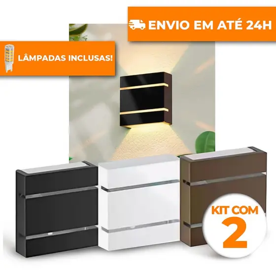 KIT 2 ARANDELA 2 FRISOS COM LÂMPADA ÁREA EXTERNA ILUMINAÇÃO PAREDE MURO
