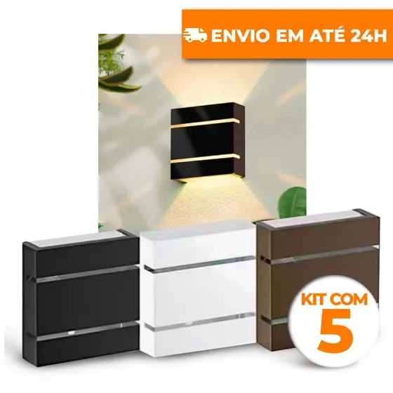 KIT 5 ARANDELA 2 FRISOS ÁREA EXTERNA ILUMINAÇÃO PAREDE MURO