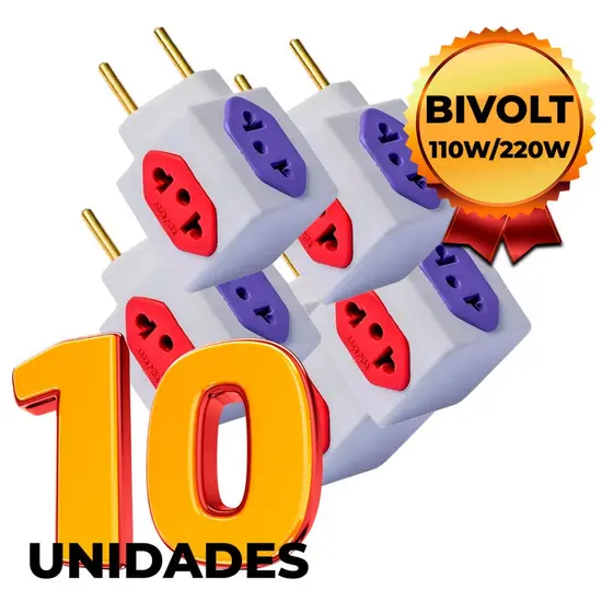 Kit 10 Adaptador de Tomada Cubo Colorido 4 Entradas Bivolt Universal 10A e 20A