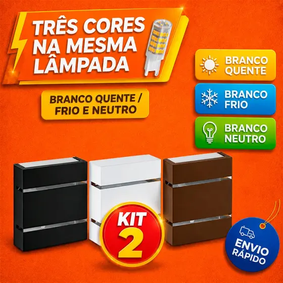 Kit 2 Arandelas com lâmpada 3 cores na mesma lâmpada 300040006500K ÁREA EXTERNA ILUMINAÇÃO