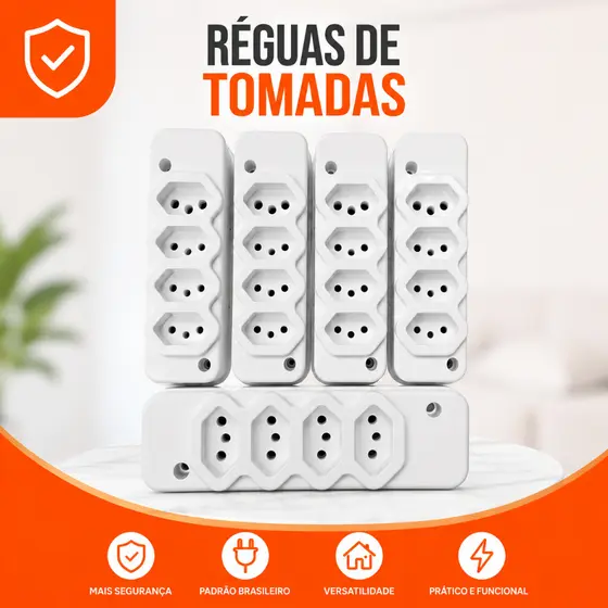 TOMADA BARRA REGUA (ATACADO) 2, 3, 4, 5 ENTRADAS PINO 10/20A REFORCADA