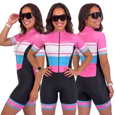 MACAQUINHO CICLISMO FEMININO STELLA WEAR AZUL E ROSA