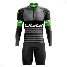 CONJUNTO CICLISMO MASCULINO BERMUDA E CAMISA MANGA LONGA OGGI CINZA COM BOLSOS UV50+