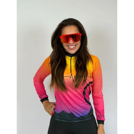 Camisa Ciclismo Feminina Dry Fit com Proteção UV Bike MTB Speed Pro Tour Degradê