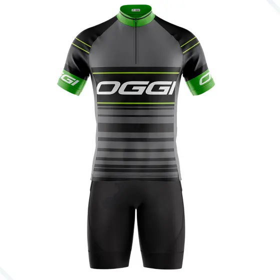 CONJUNTO CICLISMO MASCULINO BERMUDA E CAMISA OGGI CINZA COM BOLSOS UV 50+