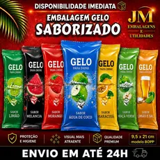 01 PACOTE Embalagem para Gelo Saborizado - (200 Embalagens) Bopp 9,5 x 21 Escolha o Modelo no chat.
