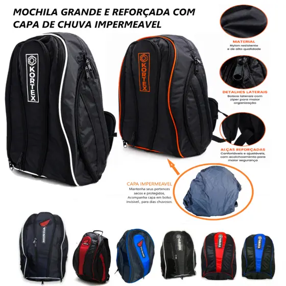 Mochila Impermeável Reforçada Honda Yamaha p/ notebook vermelha preta azul moto ciclista escolar
