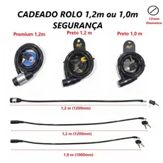 Trava Cadeado Segurança Cabo Aço Revestido 2 Chaves Resistente Universal Moto Bike corrente