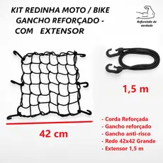 Kit Rede Elastica Extensor Redinha Moto Bike Aranha Capacete Carga Reforçado Gancho Plástico Premium