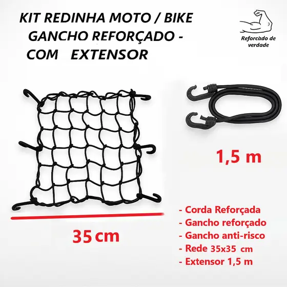Redinha Rede Elástica Extensor Moto Bike Bicicleta Aranha Capacete Carga Garra Reforçado Plástico