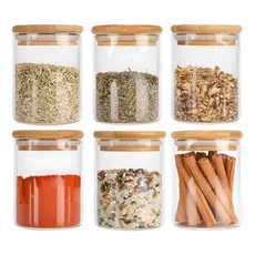 200ML Kit 3/6/9 Potes Para Alimentos Com Tampa Bambu Potes Vidro Potes Pote De Vidro Selado