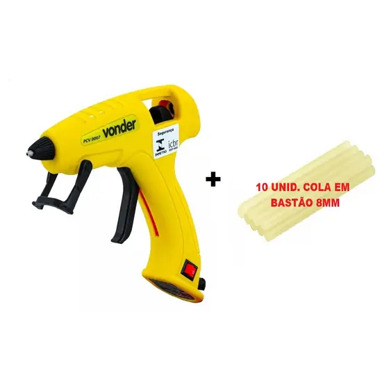 Kit Pistola De Cola Quente 20w Bivolt p/ Bastão cola de 8mm + 10 unid. Refil Bastão Cola Quente Fina 8mm Vonder