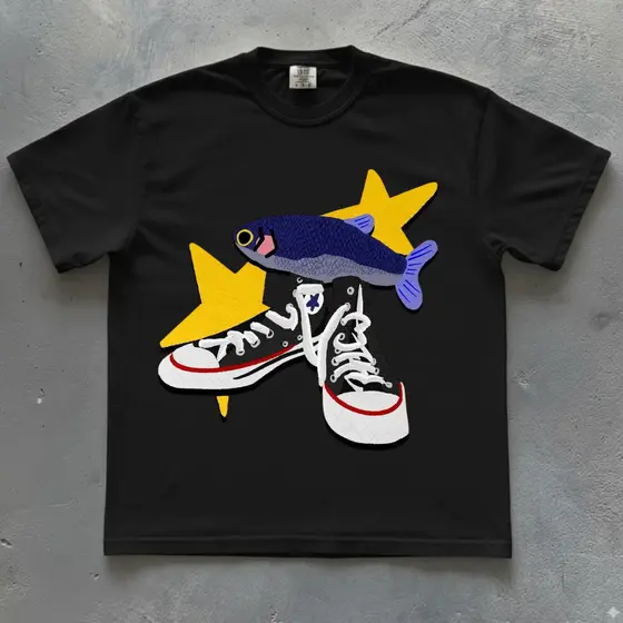 Camiseta Peixe Estrelado De Tenis Regular  e Plus size