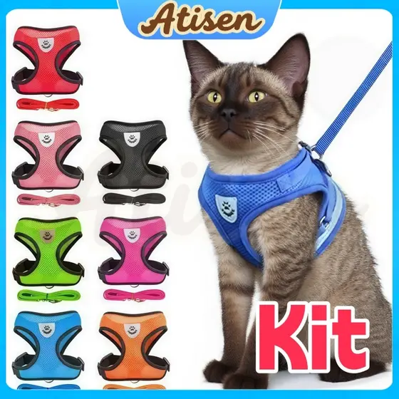 Kit Transportador Ajustável para Cães e Gatos com Coleira de Malha para Todas as Estações