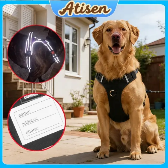 Arnês Ajustável Refletor para Cães Colete Peitoral de Segurança para Passeios Diurnos e Noturnos