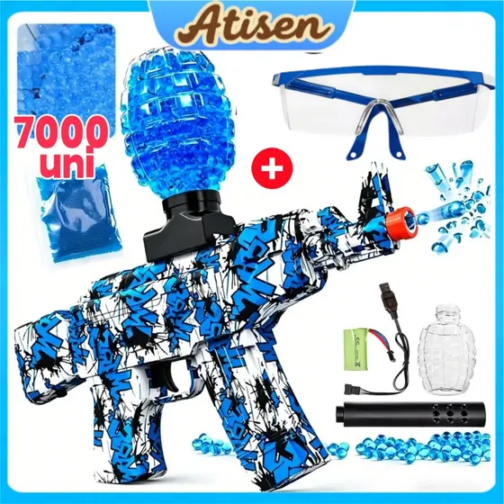 Lançador de Gel Elétrico Automático，com 7000 bolinhas,Recarregável para Jogos em Equipe ao Ar Livre