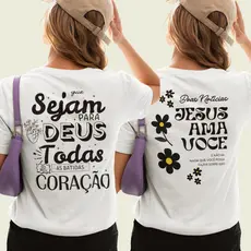 Kit 2 Camiseta Feminina Cristã Estampa Frente e Costas - 100% Algodão Preimum