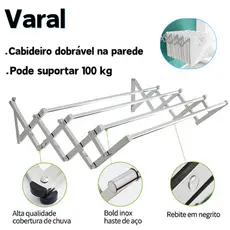Varal Sanfonado Parede Aço inoxidável Retrátil Grande Compacto Pode suportar 100kg