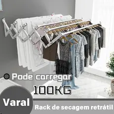 Varal Roupa Parede Sanfonado inoxidável Retrátil Resistente Forte Não Enferruja Pode suportar 100kg