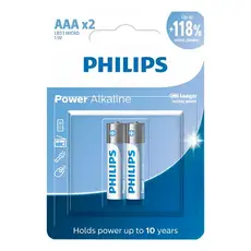 Pilha Alcalina Philips AAA (LR03P2B/59) – Blister com 2 unidades, longa duração 1.5 V