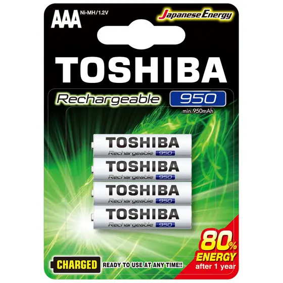 Pilha Recarregável AAA 950mAh Toshiba TNH03GAE Alta Capacidade Ni-MH 1,2V Cartela com 4 Unidades