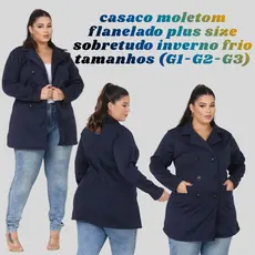 CASACO SOBBRETUDO FEMENINO PLUS SIZE NO MOLETOM POLIESTER, POR  DENTRO  FLANELADO