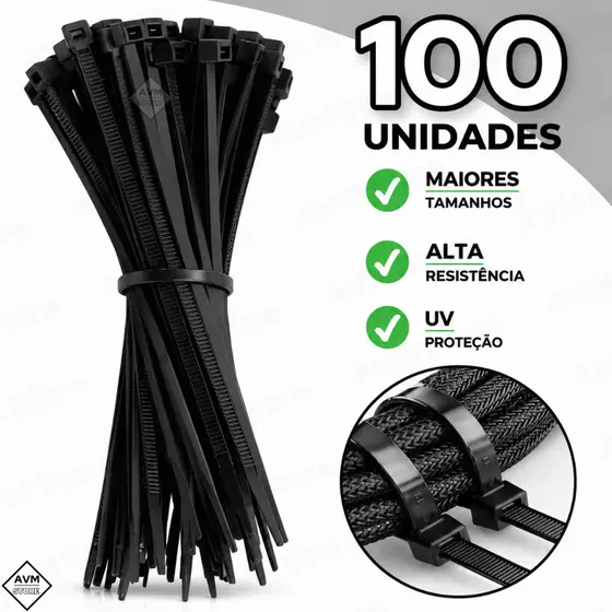 Kit 100 Abraçadeira de Nylon Profissional Alta Resistência Enforca Gato Fita Hellermann Cinta Plastica