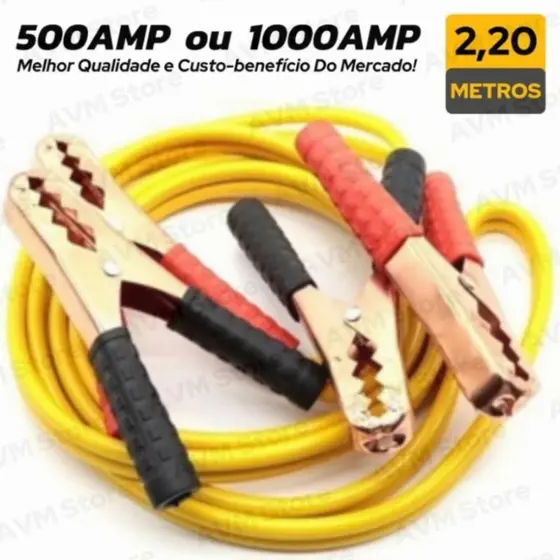 Cabo Chupeta Para Carro Transferência De Carga De Bateria Automotiva 500AMP e 1000AMP