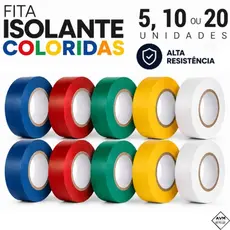 Kit Jogo Fita Isolante Colorida 5, 10, 20 unidades 5m x 18mm Anti-Chamas Profissional