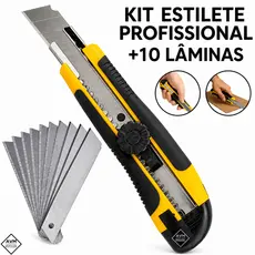 Kit Estilete Profissional Emborrachado + 11 Lâminas 18mm Reforçado Multifuncional Premium