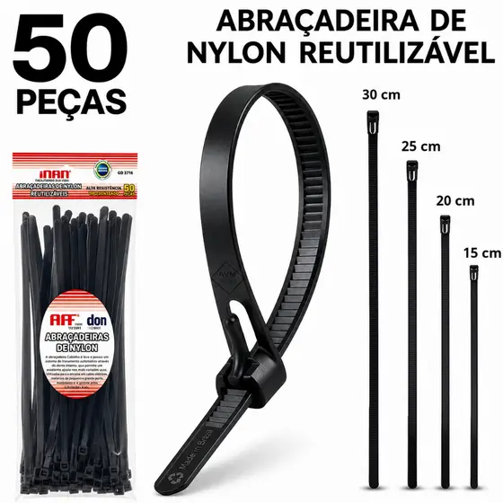 Kit Abraçadeira de Nylon Reutilizável 50, 100, e 200 Reforçado Enforca Gato Fita hellermann 7,6mm