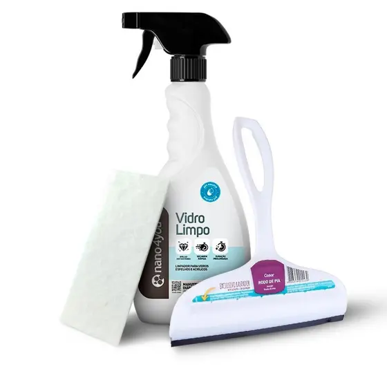KIT Limpador de Vidros Vidro Limpo 500ml e Rodo Multiuso nano4you