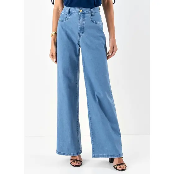 Calça Pantalona Com Bolsos Azul Quintess
