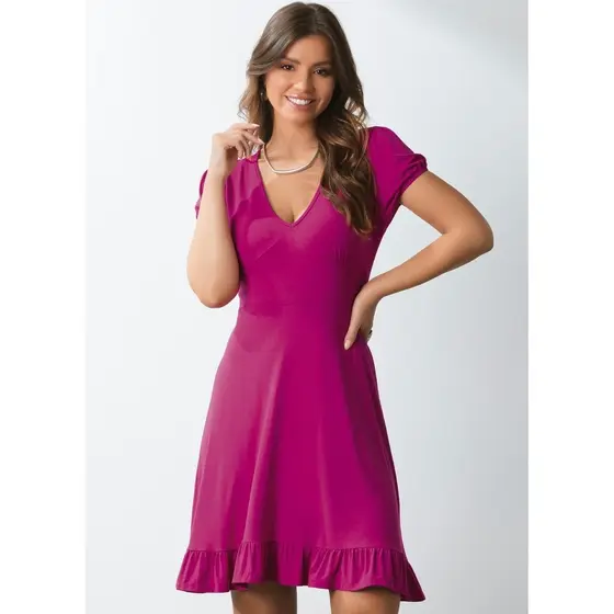 Vestido Curto Com Babado Na Barra Rosa Quintess