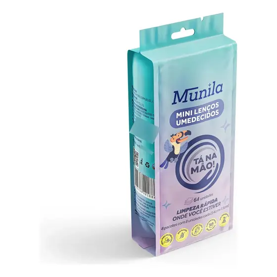 Kit 8 Mini Lenços Umedecidos Tá Na Mão Munila 64un Portátil