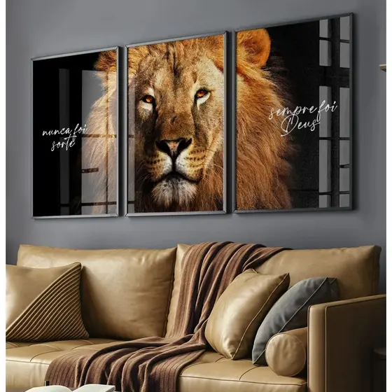 Quadro Leão Moldura Frase Nunca Foi Sorte Sempre Foi Deus Quadro Sala Leão Quadro Escritorio Leão