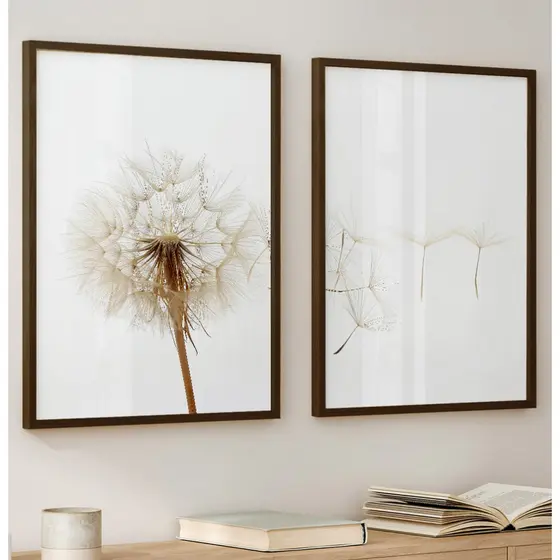 Quadro Minimalista Com Moldura E Vidro Kit 2 Quadros Decorativos Quarto Quadro Dente De Leão Branco