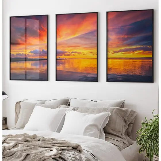 Quadro Paisagem Quadro Com Moldura E Vidro Quadro Decorativo Sala Quadro Quarto Céu Entardecer Trio
