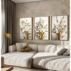 Quadro De Flores Decorativo Com Moldura E Vidro Quadro Para Sala Quarto Quadro Floral Trio Dourado