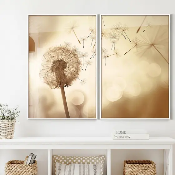 Quadro Dente De Leão Kit 2 Quadros Decorativos Com Moldura Quadro Vintage Quadro Natureza Ao Vento