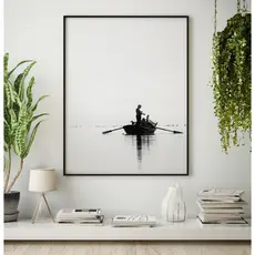 Quadro Paisagem Decorativo Sala Quarto Quadro Com Moldura E Vidro Quadro Preto E Branco Barco Pesca